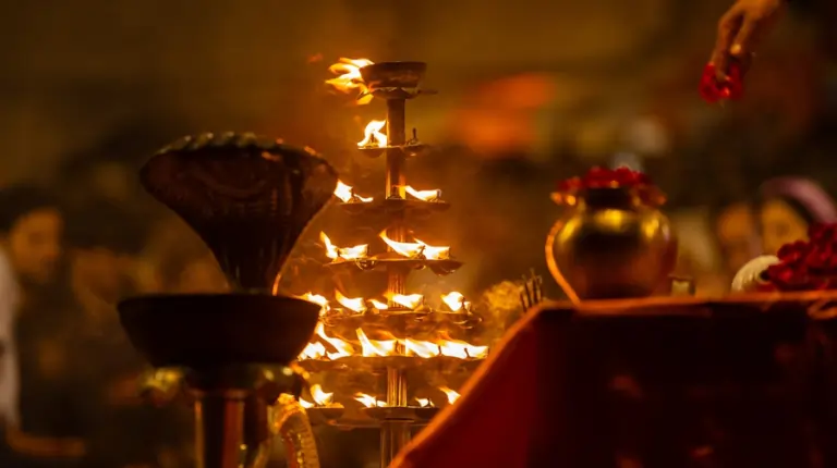 Fire flame at night with dark background