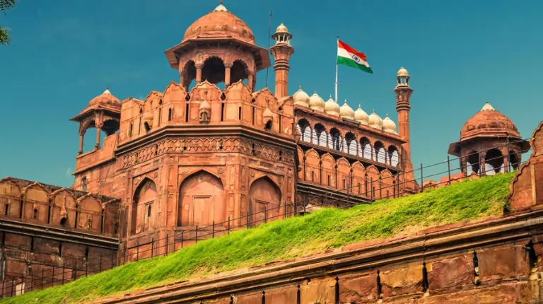 Flying Indian Flag on Red Fort